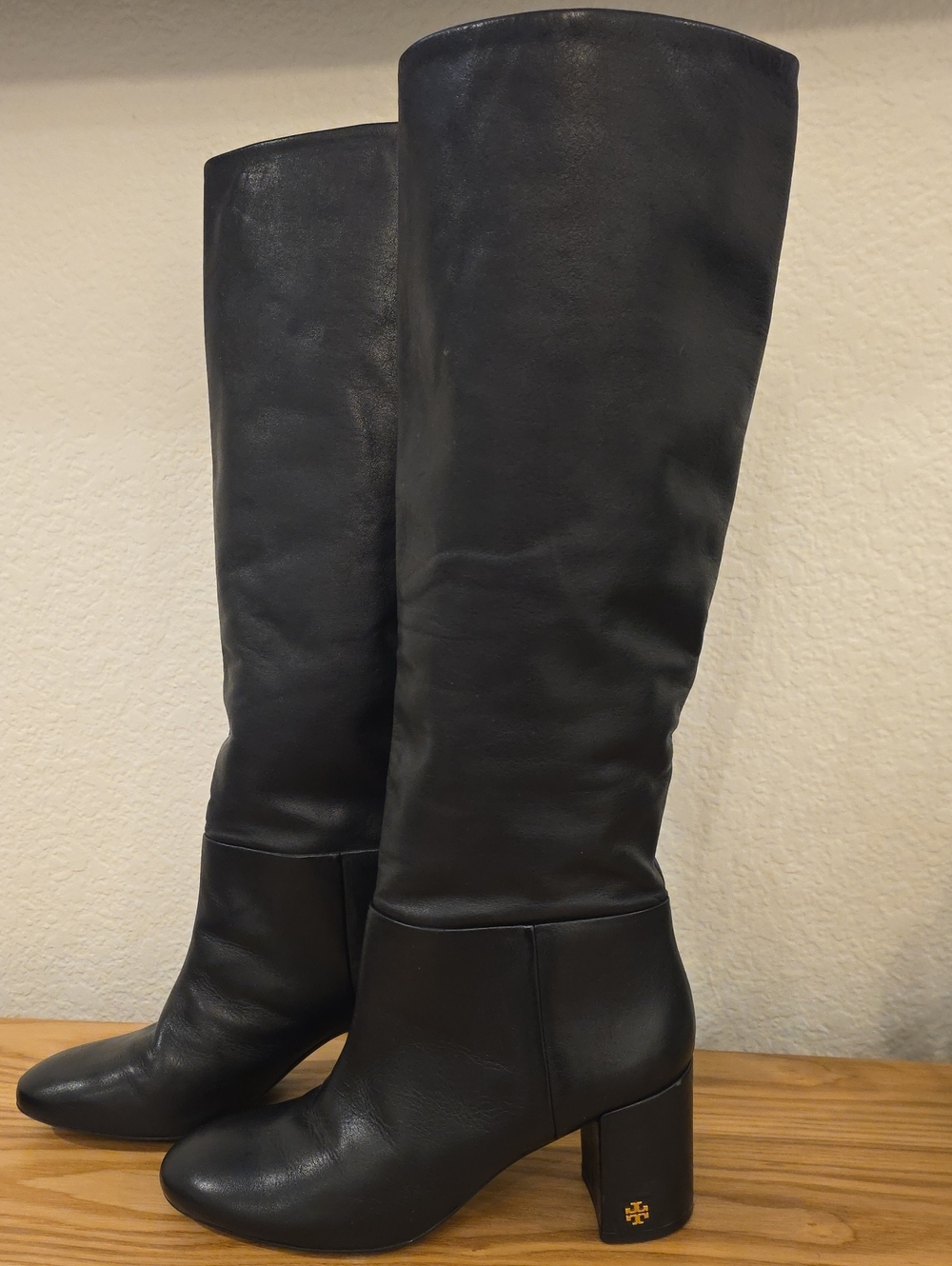 Tory Burch Black Leather Over-the-Knee Block Heel Boots